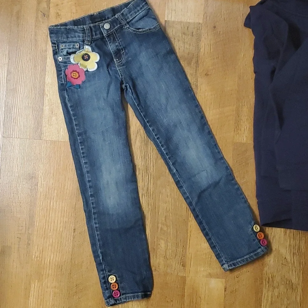 Gymboree Girls‎ Button and Floral Matching Outfit- Navy Sweatshirt and Jeans